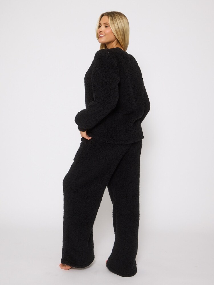 Loungeable Black Borg Jumper & Wide Leg Trousers Lounge Set - Image 2 of 5 Loungeable Black Borg Jumper & Wide Leg Trousers Lounge Set - Image 2 of 5