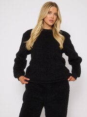 Loungeable Black Borg Jumper & Wide Leg Trousers Lounge Set - Image 3 of 5
