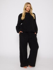 Loungeable Black Borg Jumper & Wide Leg Trousers Lounge Set - Image 5 of 5