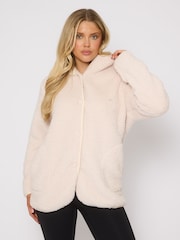 Loungeable Cream Borg Button Lounge Hooded Cardigan - Image 1 of 5