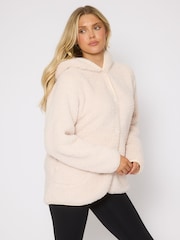 Loungeable Cream Borg Button Lounge Hooded Cardigan - Image 4 of 5