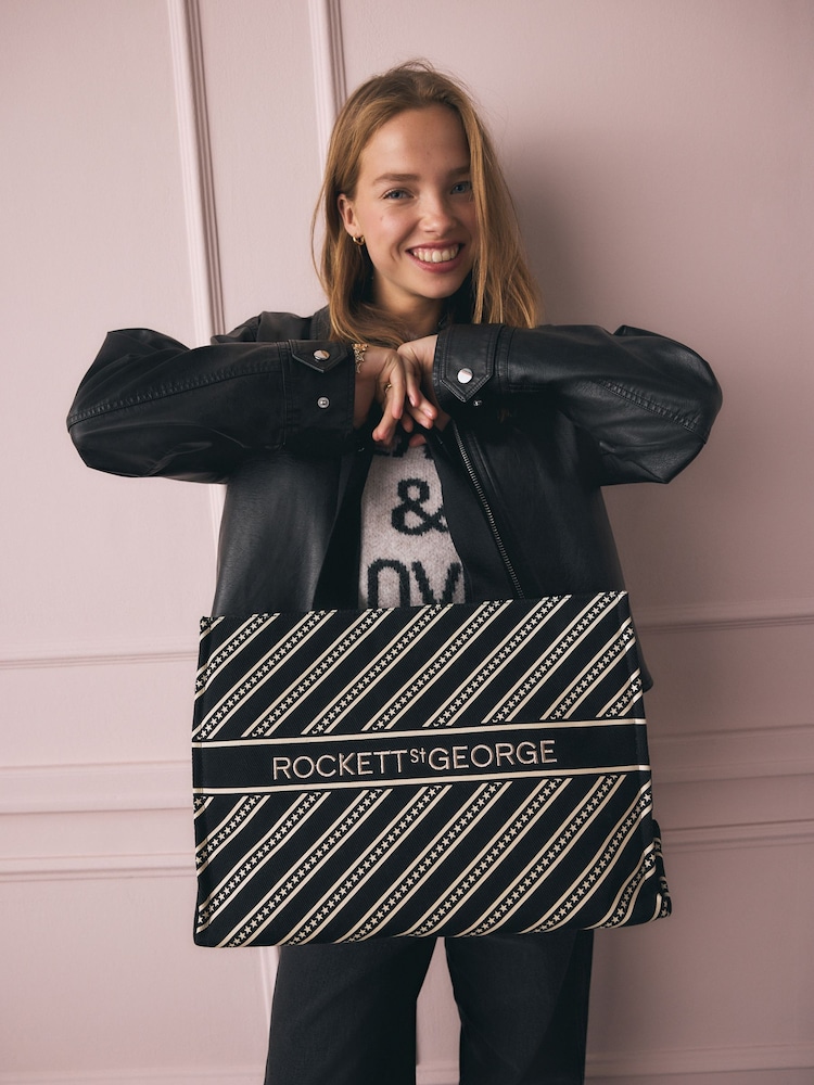 Rockett St George Black Star Stripe Canvas Shopper Tote - Image 1 of 10 Rockett St George Black Star Stripe Canvas Shopper Tote - Image 1 of 10