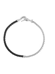 Bartlett Mens Silver Tone Chain Hook and Black Leather Bracelet - Image 1 of 4