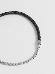 Bartlett Mens Silver Tone Chain Hook and Black Leather Bracelet - Image 2 of 4