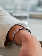 Bartlett Mens Silver Tone Chain Hook and Black Leather Bracelet - Image 3 of 4