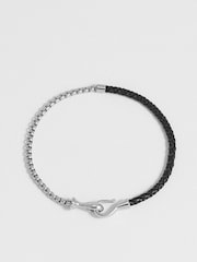 Bartlett Mens Silver Tone Chain Hook and Black Leather Bracelet - Image 4 of 4
