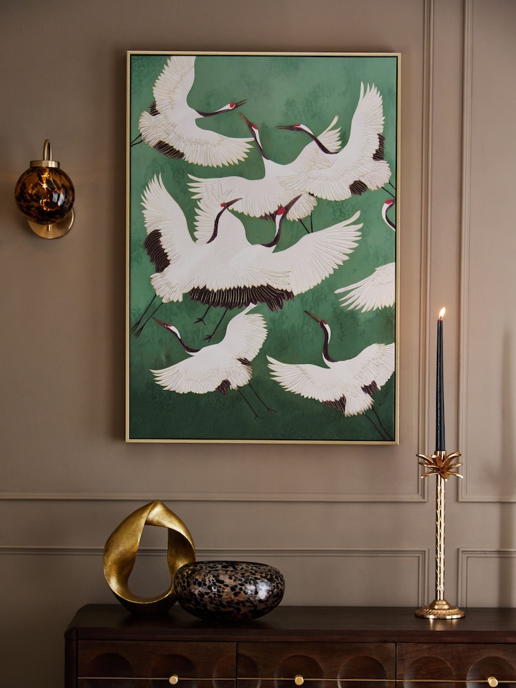 Green XL Cranes In Flight Print Framed Wall Art - Image 1 of 5