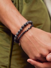 Bartlett Tone Mens Obsidian Beaded Bracelet - Image 4 of 4