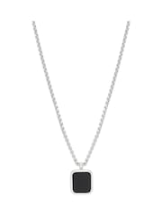 Bartlett Mens Silver Tone Square Onyx Black Pendant Necklace - Image 1 of 4