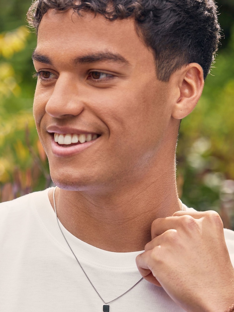 Bartlett Mens Silver Tone Square Onyx Black Pendant Necklace - Image 2 of 4 Bartlett Mens Silver Tone Square Onyx Black Pendant Necklace - Image 2 of 4