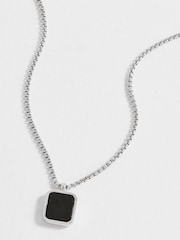 Bartlett Mens Silver Tone Square Onyx Black Pendant Necklace - Image 3 of 4