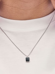 Bartlett Mens Silver Tone Square Onyx Black Pendant Necklace - Image 4 of 4