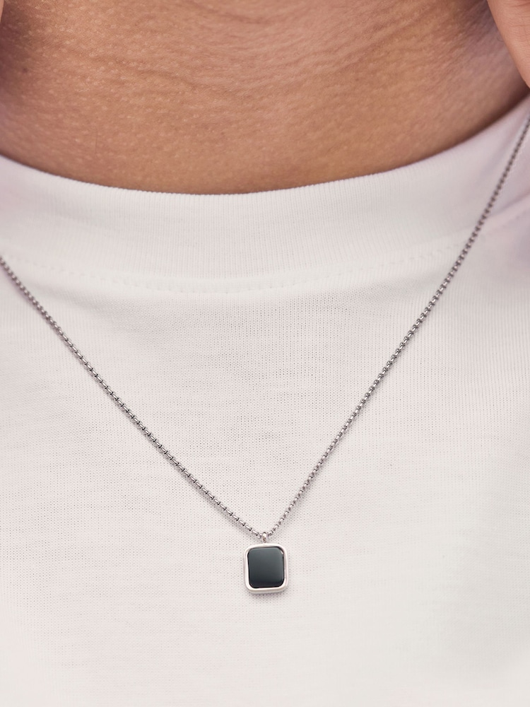Bartlett Mens Silver Tone Square Onyx Black Pendant Necklace - Image 4 of 4