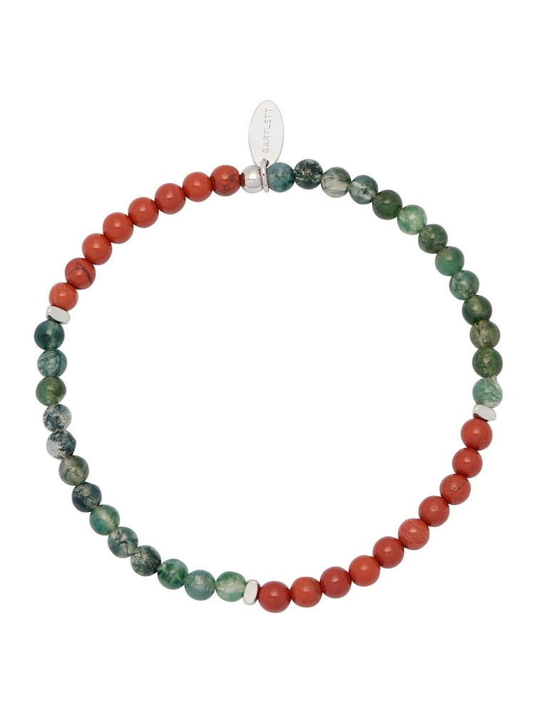 Bartlett Mens Silver Tone Green and Red Beaded Bracelet - Image 1 of 3