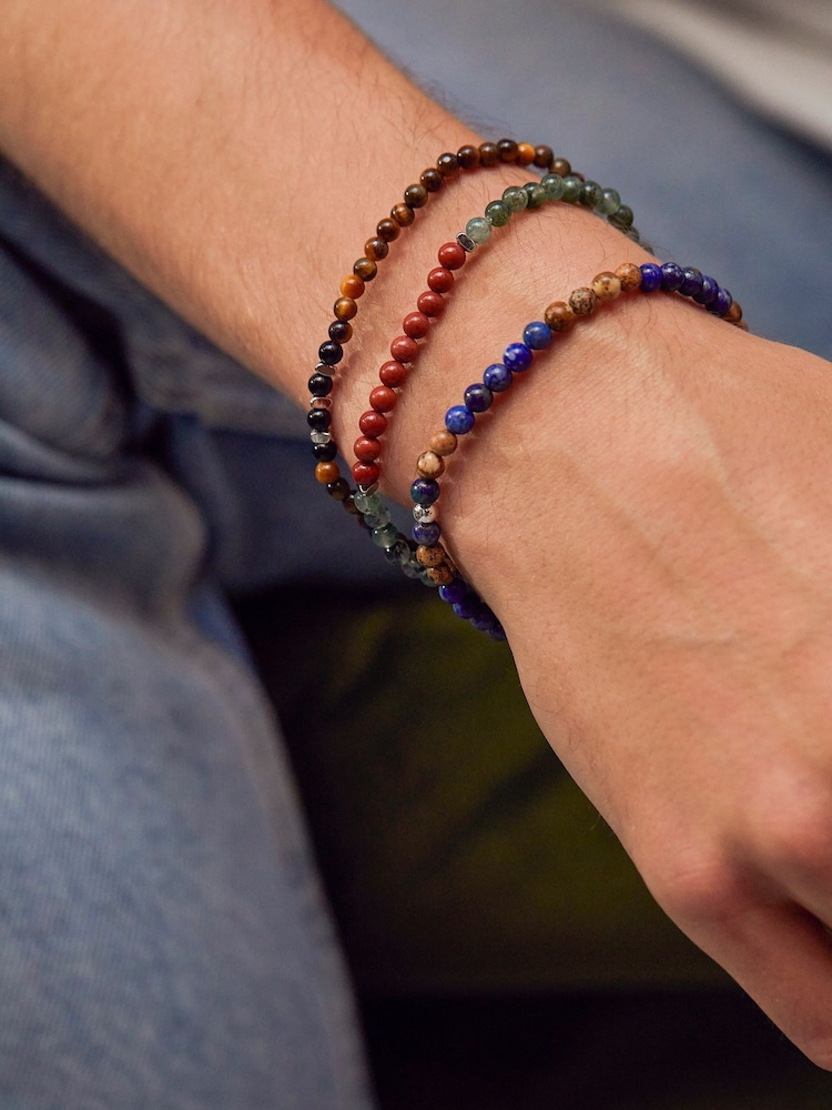 Bartlett Mens Silver Tone Green and Red Beaded Bracelet - Image 2 of 3