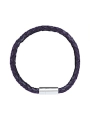 Bartlett Mens Navy Leather Single Plaited Wrap Bracelet - Image 1 of 4