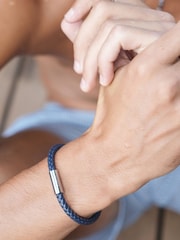 Bartlett Mens Navy Leather Single Plaited Wrap Bracelet - Image 2 of 4