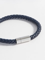 Bartlett Mens Navy Leather Single Plaited Wrap Bracelet - Image 3 of 4