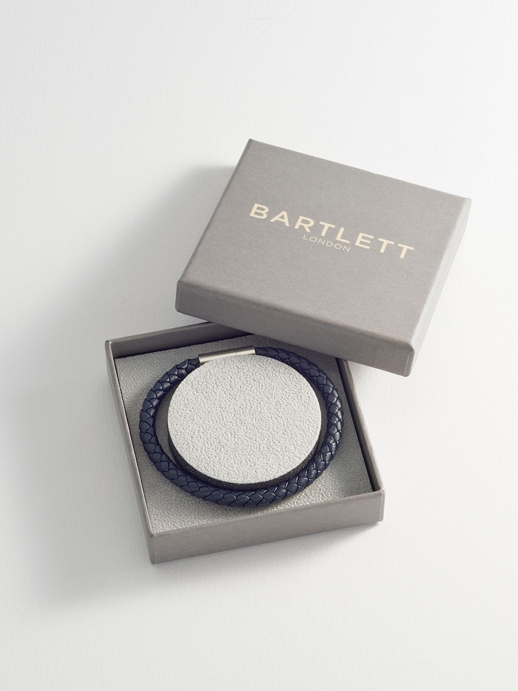 Bartlett Mens Navy Leather Single Plaited Wrap Bracelet - Image 4 of 4 Bartlett Mens Navy Leather Single Plaited Wrap Bracelet - Image 4 of 4