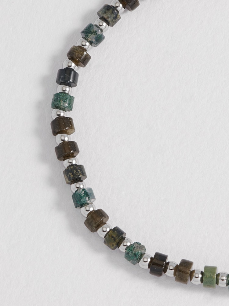 Bartlett Mens Silver Tone Mixed Green Gemstone Rondelle Bracelet - Image 4 of 4