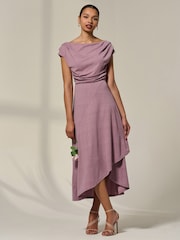 Пурпурный - Jolie Moi Asymmetric Cowl Neck Midi Dress - Изображение 3 из 6
