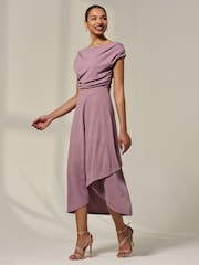 Пурпурный - Jolie Moi Asymmetric Cowl Neck Midi Dress - Изображение 5 из 6