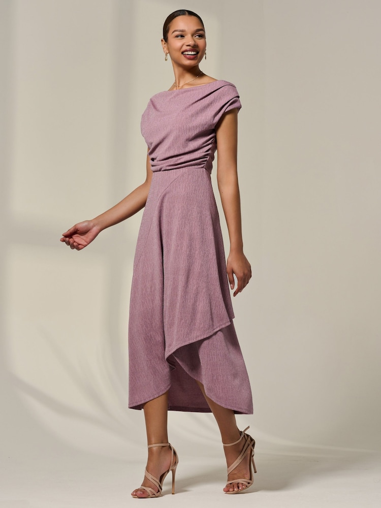 asymmetrical cowl neck dress Andrea One Shoulder Ruched Drop-Waist Maxi Dress main image 0