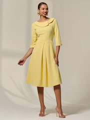 Jolie Moi Yellow Sloan 3/4 Sleeve Midi Dress - Image 1 of 6