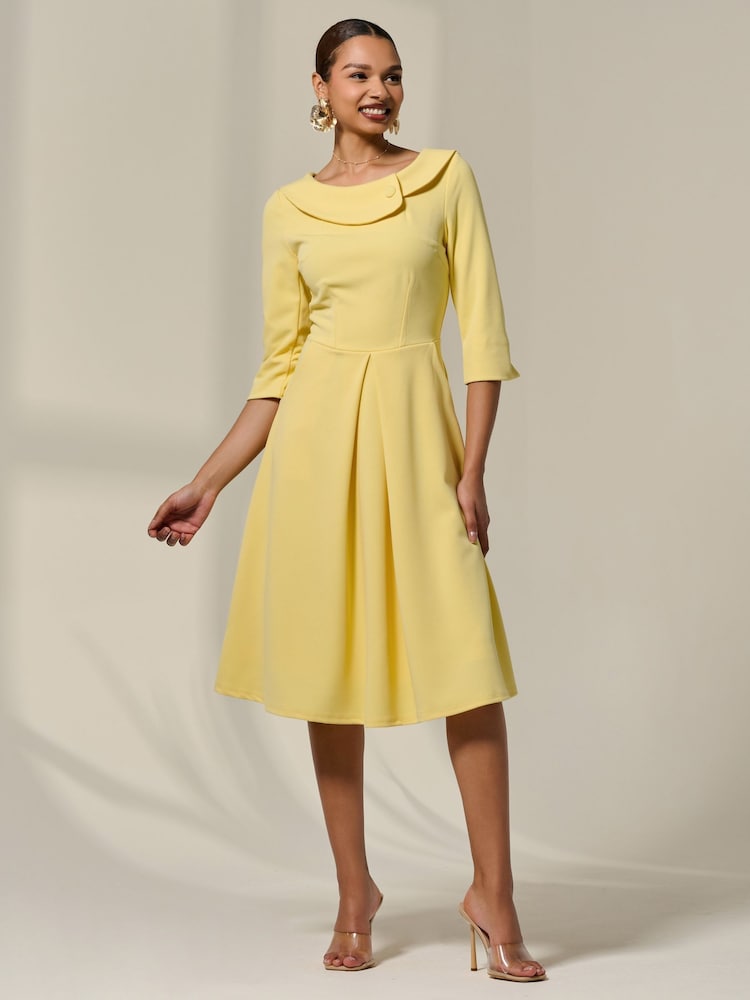 Jolie Moi Yellow Sloan 3/4 Sleeve Midi Dress - Image 1 of 6