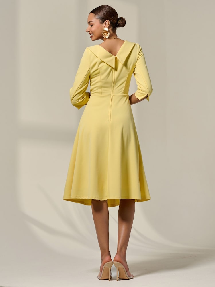 Jolie Moi Yellow Sloan 3/4 Sleeve Midi Dress - Image 2 of 6