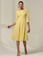 Jolie Moi Yellow Sloan 3/4 Sleeve Midi Dress - Image 4 of 6