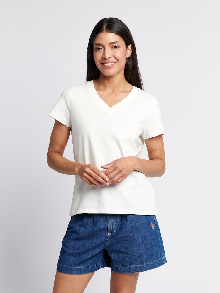 U.S. Polo Assn. Cream Womens Regular Fit V-Neck T-Shirt - Image 1 of 7