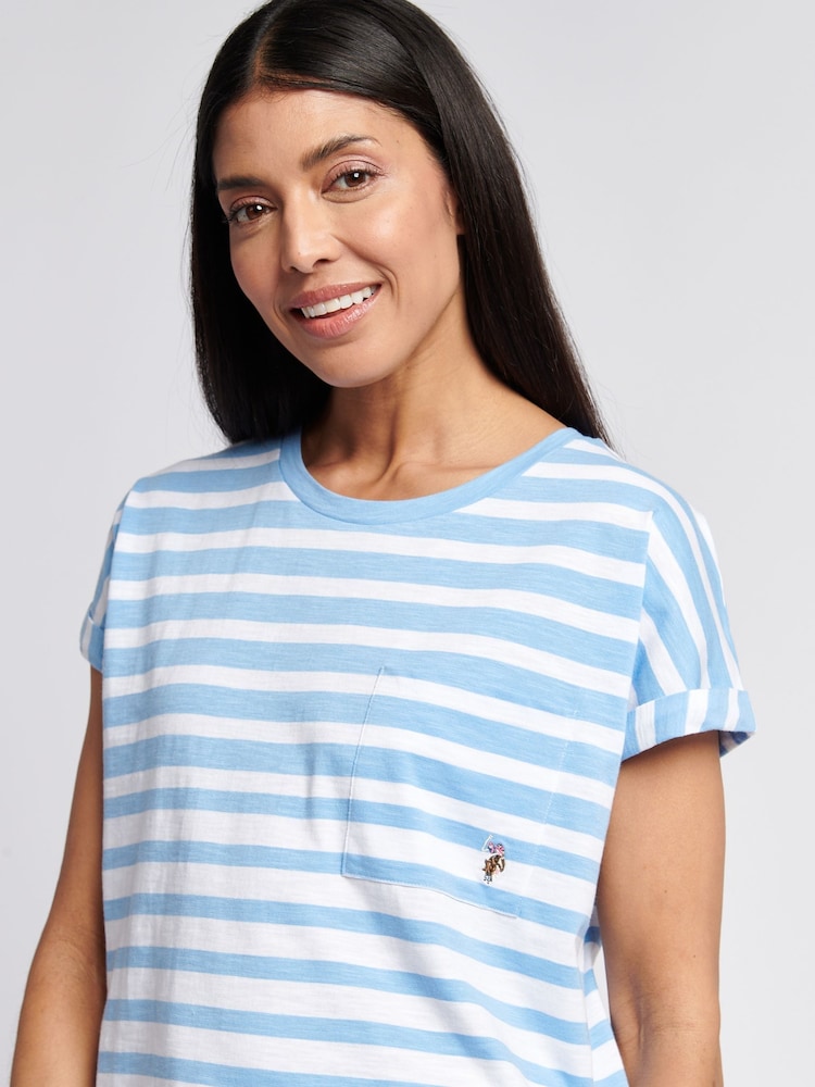 U.S. Polo Assn Blue Womens Stripe Slub  T-Shirt - Image 2 of 7