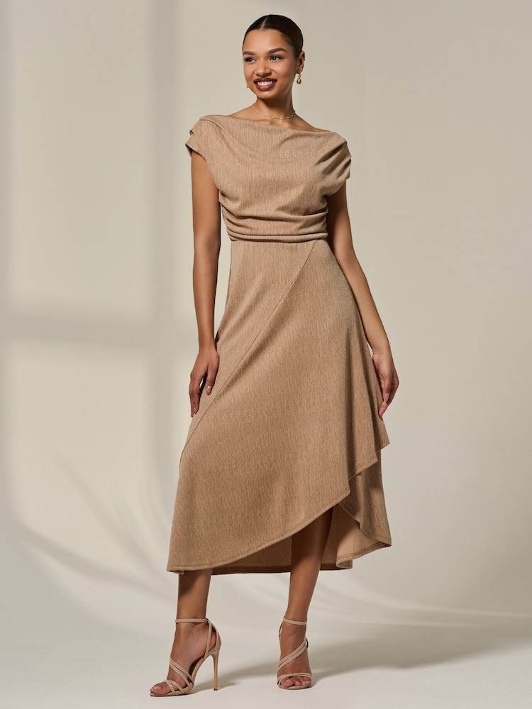 Jolie Moi Natural Asymmetric Draped Midi Dress - Image 1 of 6