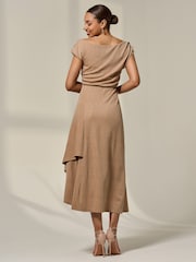 Jolie Moi Natural Asymmetric Draped Midi Dress - Image 2 of 6