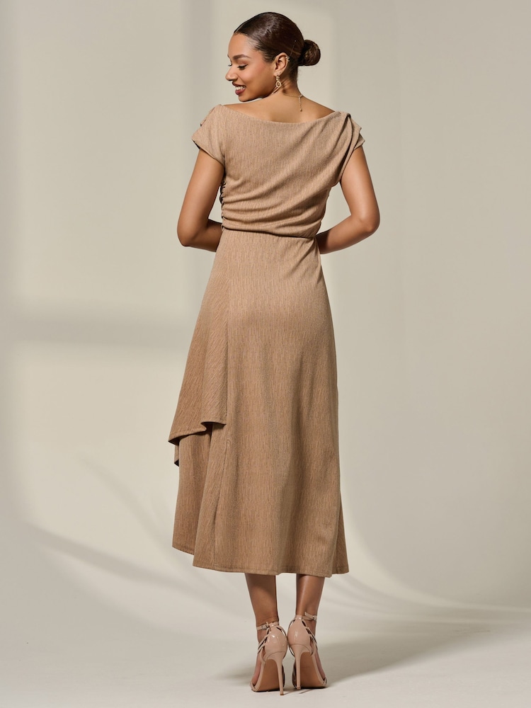 Jolie Moi Natural Asymmetric Draped Midi Dress - Image 2 of 6