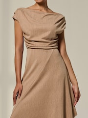 Jolie Moi Natural Asymmetric Draped Midi Dress - Image 3 of 6