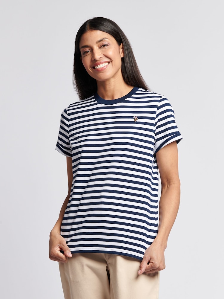 Azul - U.S. Polo Assn Womens Stripe Crew Neck T-Shirt - Imagen 1 de 7
