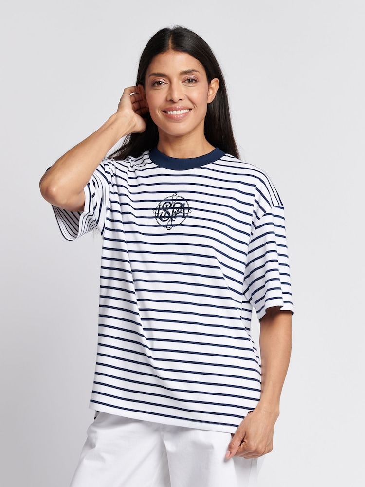 U.S. Polo Assn Blue Womens Monogram Rope Stripe T-Shirts - Image 1 of 8