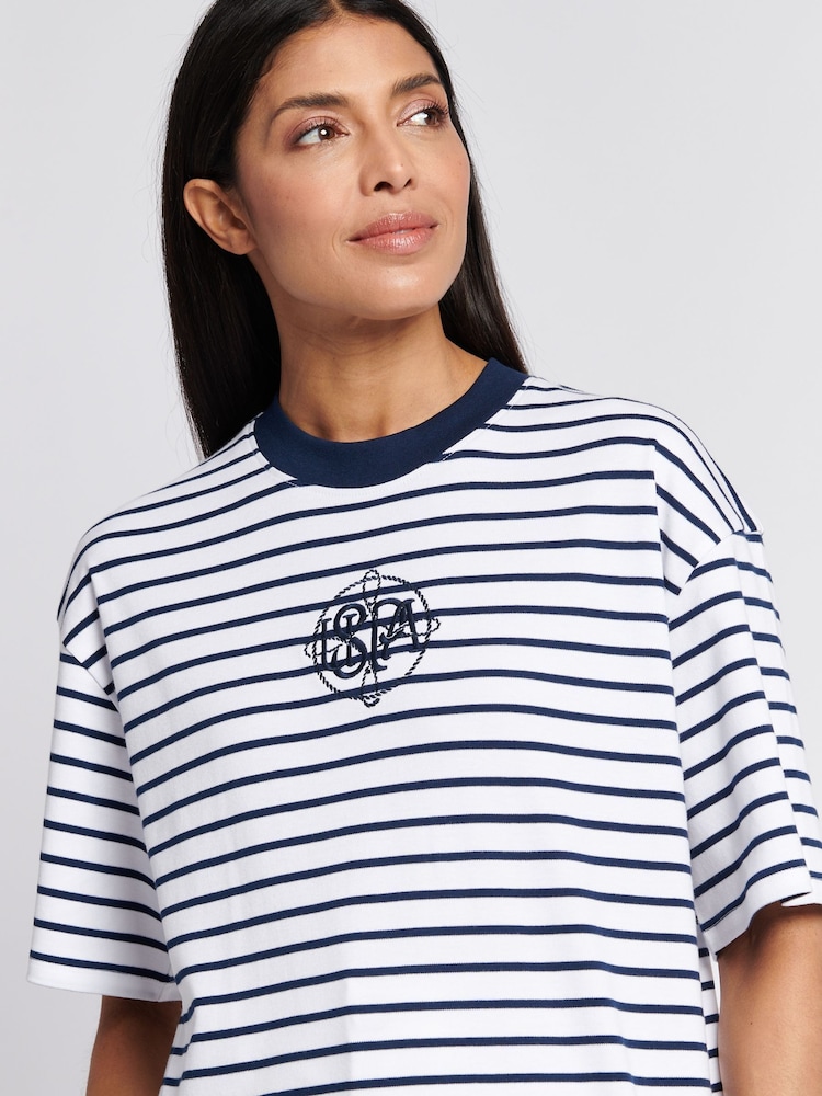 U.S. Polo Assn Blue Womens Monogram Rope Stripe T-Shirts - Image 2 of 8