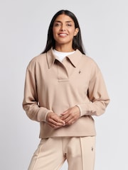 U.S. Polo Assn Natural Womens Collared Stripe Sweatshirt - Image 1 of 7