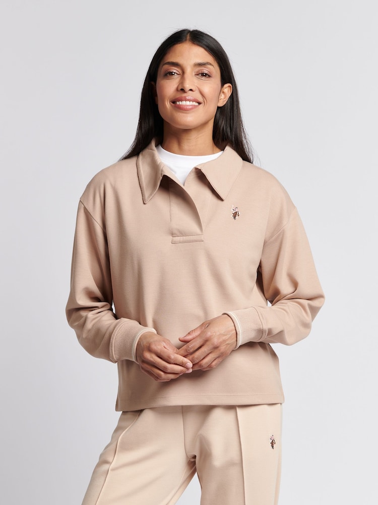U.S. Polo Assn Natural Womens Collared Stripe Sweatshirt - Image 1 of 7