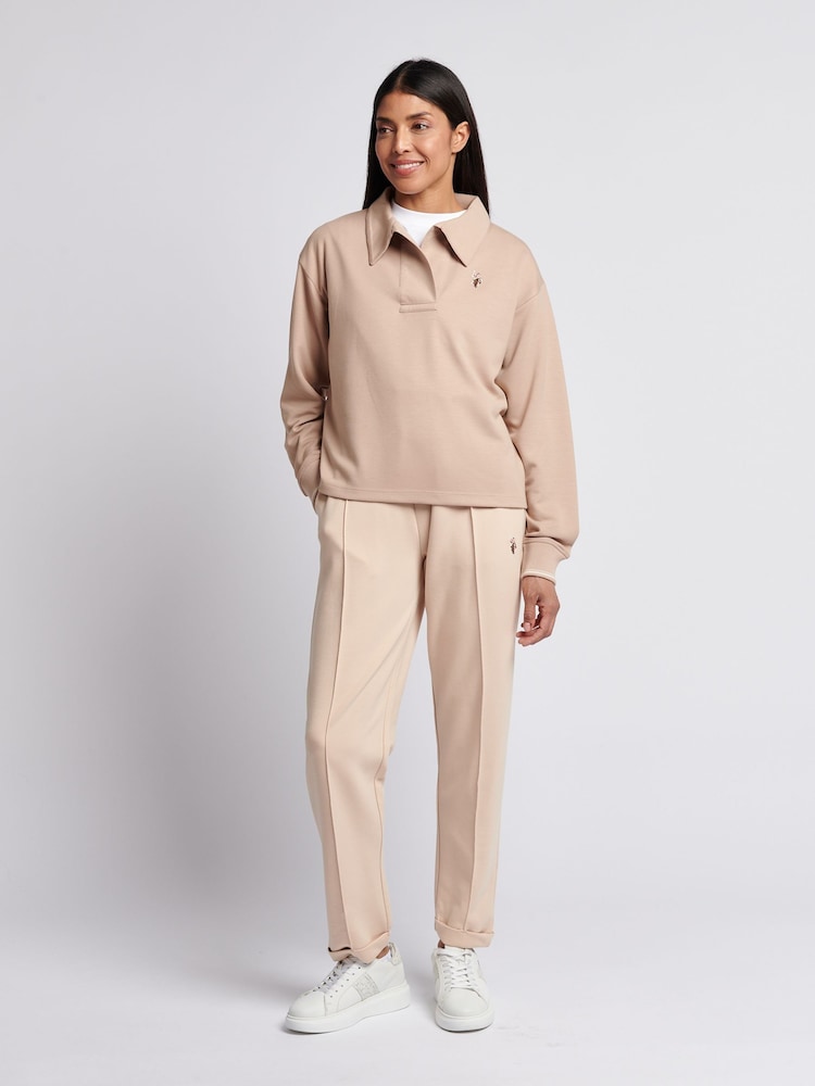 U.S. Polo Assn Natural Womens Collared Stripe Sweatshirt - Image 2 of 7