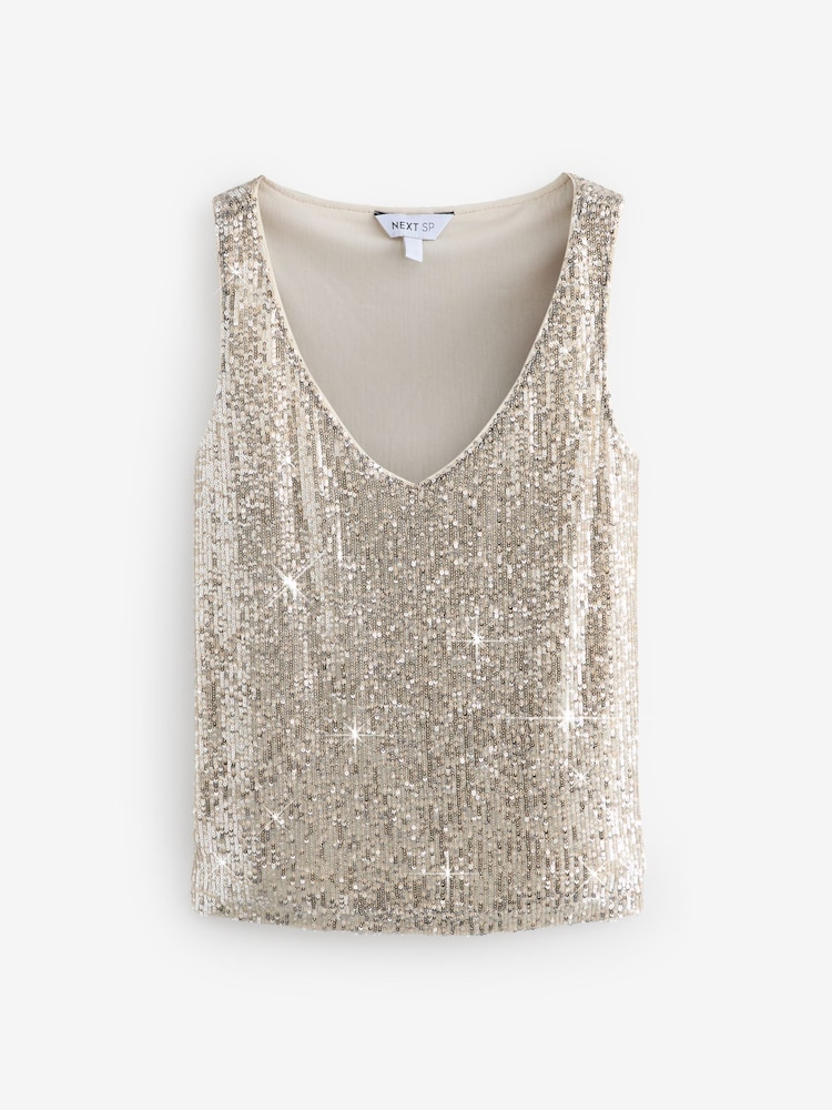 Gold Sequin V-Neck Vest - Image 1 of 1
