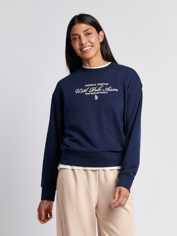 U.S. Polo Assn Blue Womens Premium Graphic Print Crew Sweatshirt - Image 1 of 7