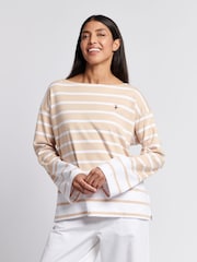 U.S. Polo Assn Natural Womens Colour Block Stripe Boatneck T-Shirt - Image 1 of 8