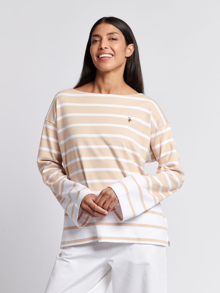U.S. Polo Assn Natural Womens Colour Block Stripe Boatneck T-Shirt - Image 1 of 8
