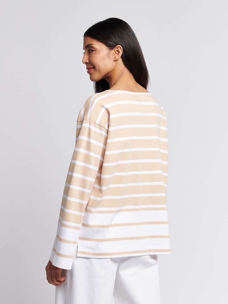 U.S. Polo Assn Natural Womens Colour Block Stripe Boatneck T-Shirt - Image 2 of 8