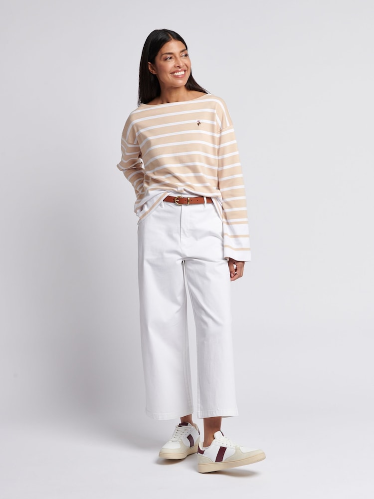 U.S. Polo Assn Natural Womens Colour Block Stripe Boatneck T-Shirt - Image 3 of 8