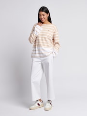 U.S. Polo Assn Natural Womens Colour Block Stripe Boatneck T-Shirt - Image 4 of 8